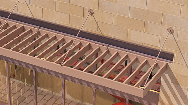 Umbra Architectural Canopy BSC-6 on mall storefront - details