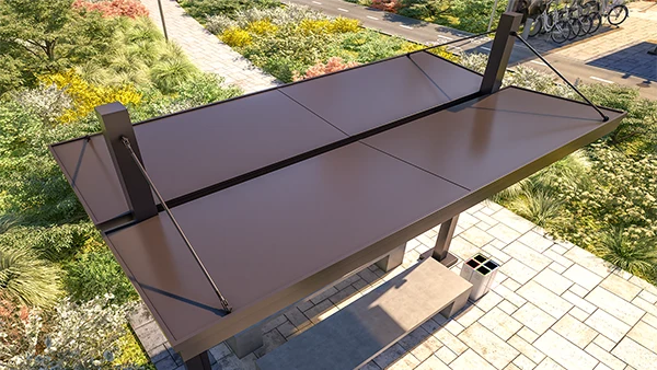 Umbra SRC freestanding architectural canopy in a park from above