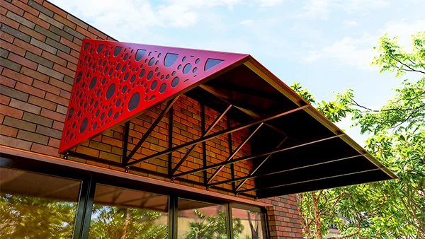 metal awnings over cafe